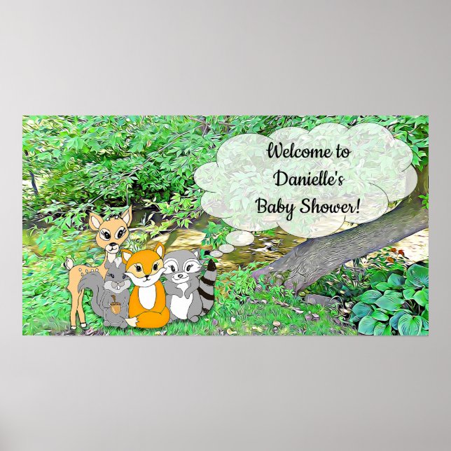 Forest Animal Themed Welcome Baby Shower Poster (Front)