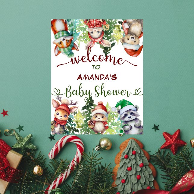 Forest Animal Winter Christmas Baby Shower Welcome Poster (Creator Uploaded)