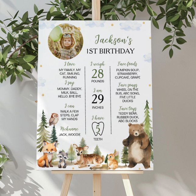Forest Animals 1st Birthday Milestone Sign (Creator Uploaded)