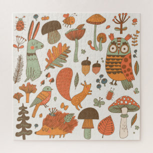 Forest Animals: Autumn Colourful Background. Jigsaw Puzzle
