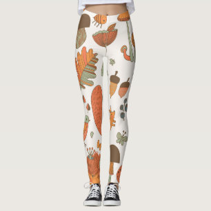 Forest Animals: Autumn Colourful Background. Leggings