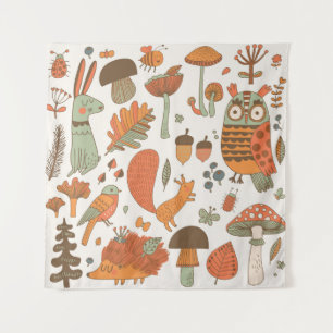Forest Animals: Autumn Colourful Background. Tapestry