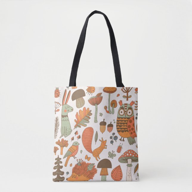 Forest Animals: Autumn Colourful Background. Tote Bag (Front)