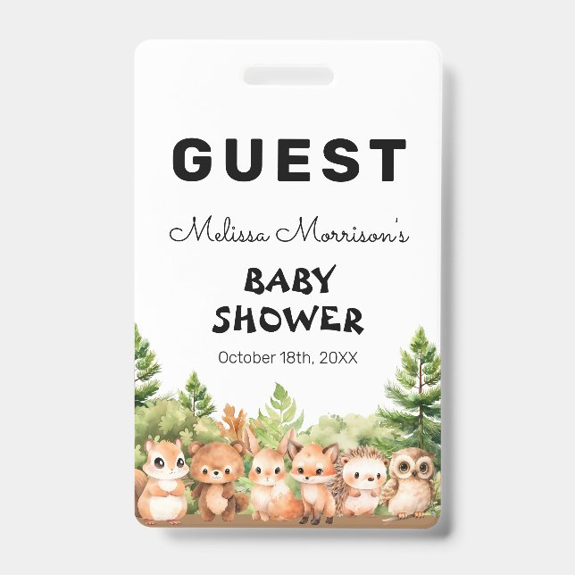 Forest Animals Baby Boy Shower Guest ID Badge (Front)