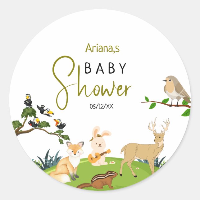  Forest Animals Baby Shower Classic Round Sticker (Front)