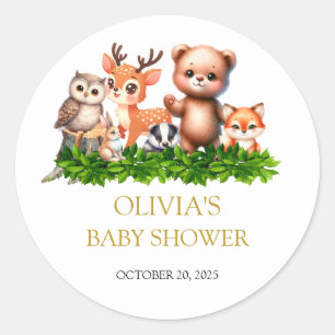 Forest animals baby shower classic round sticker