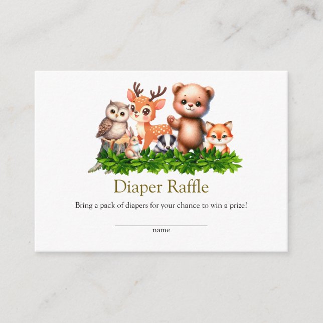 Forest Animals Baby Shower Diaper Raffle cards (Front)