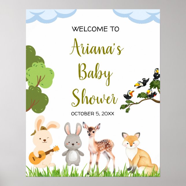 Forest Animals Baby Shower Welcome Sign (Front)