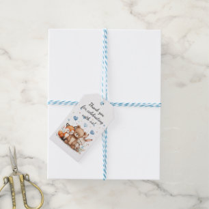 Forest Animals Birthday Bear Fox Bunny Blue Gift Tags