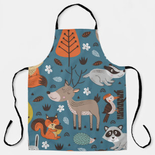 Forest animals, blue, Scandinavian style Apron