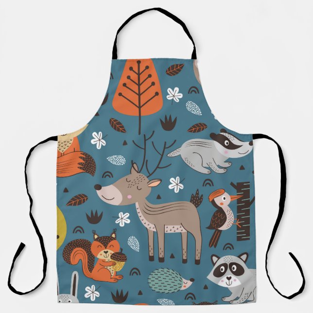 Forest animals, blue, Scandinavian style Apron (Front)