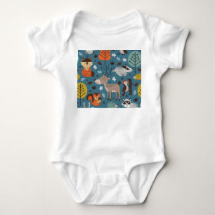 Forest animals, blue, Scandinavian style Baby Bodysuit