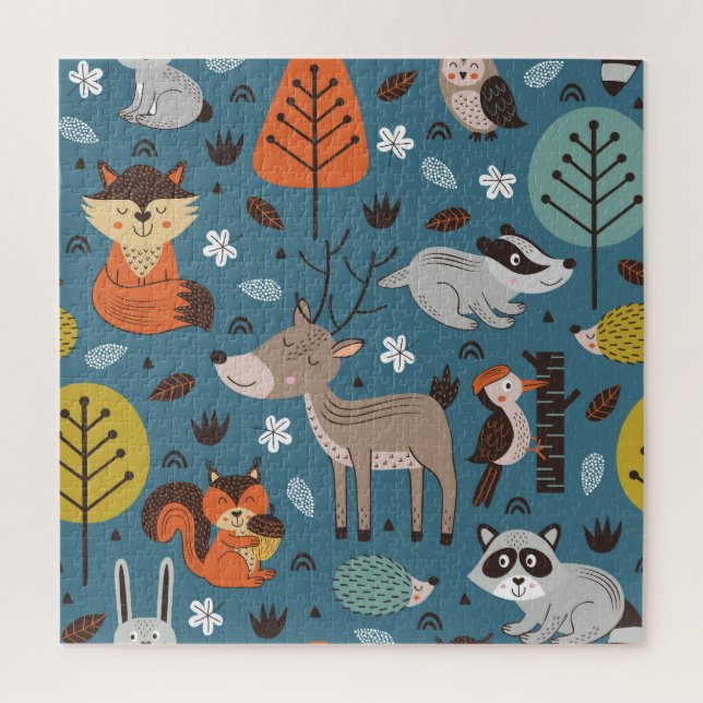 Forest animals, blue, Scandinavian style Jigsaw Puzzle (Vertical)
