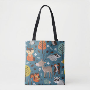 Forest animals, blue, Scandinavian style Tote Bag