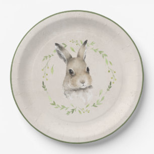 Forest Animals Bunny Rabbit Greenery Baby Shower Paper Plate