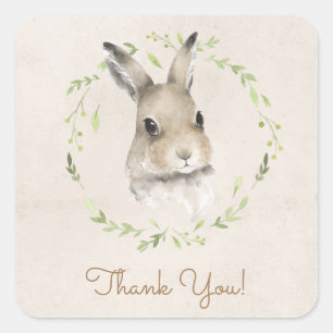 Forest Animals Bunny Rabbit Watercolor Thank You Square Sticker