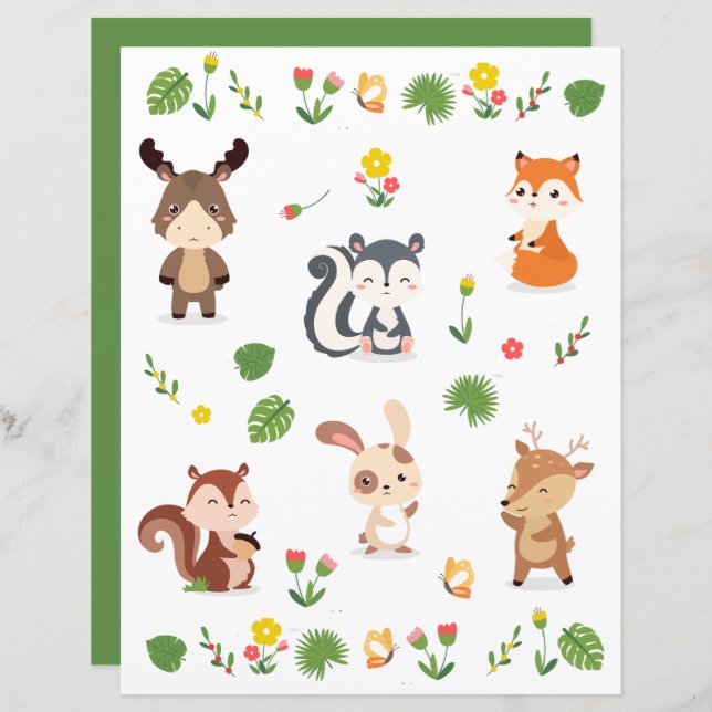 Forest Animals Collection 2 Scrapbooking Paper (Front/Back)