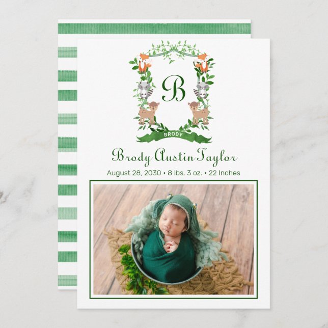 Forest Animals Crest Birth Announcement (Front/Back)