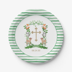 Forest Animals Crest Boy Baptism Paper Plate