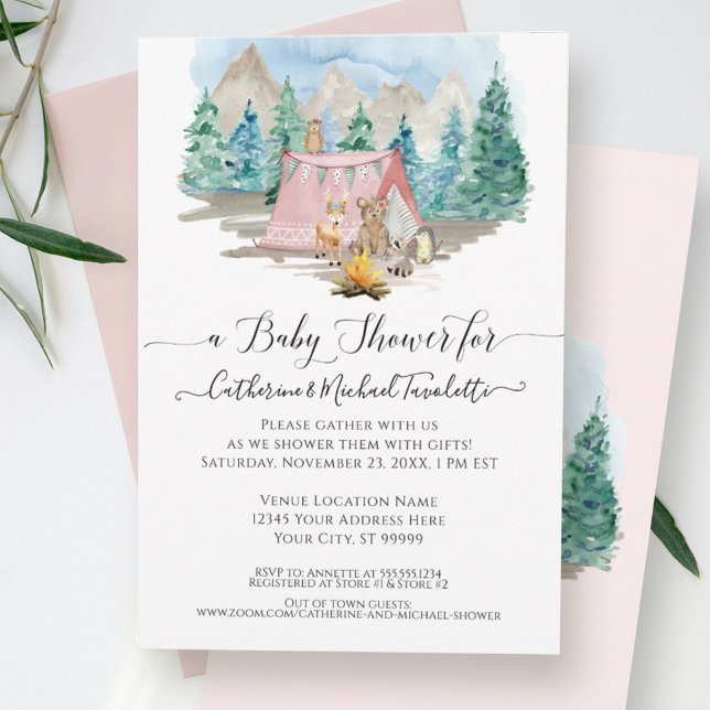 Forest Animals Deer Bear Floral Girl Baby Shower Invitation (Creator Uploaded)