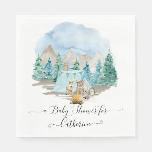 Forest Animals Deer Bear Rustic Boy Baby Shower Napkin