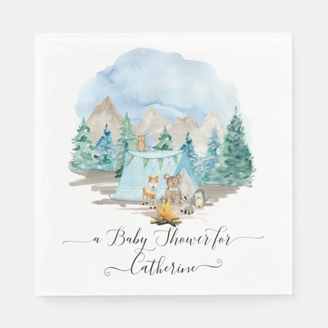 Forest Animals Deer Bear Rustic Boy Baby Shower Napkin (Front)