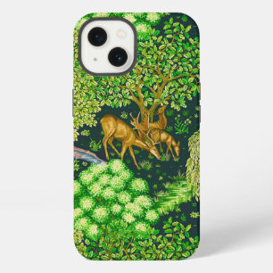 FOREST ANIMALS, DEERS BY A BROOK Blue Green Floral iPhone 13 Case