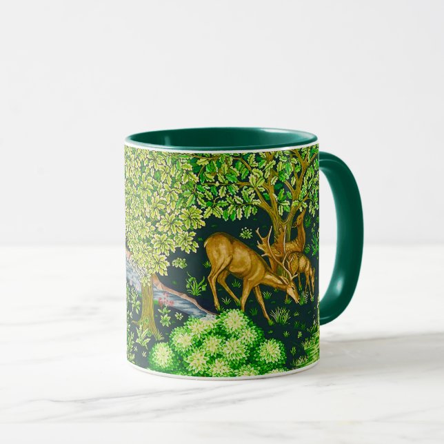 FOREST ANIMALS,DEERS BY BROOK Blue Green Floral Mug (Front Right)