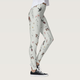 Forest Animals, Forest Fruits, Flowers On Green Leggings