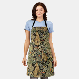 FOREST ANIMALS Fox ,Peacock, Hare In Green Floral Apron
