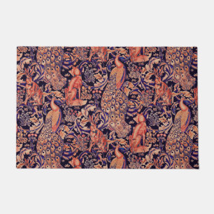 FOREST ANIMALS ,FOX,PEACOCK, HARE PINK BLUE Floral Doormat