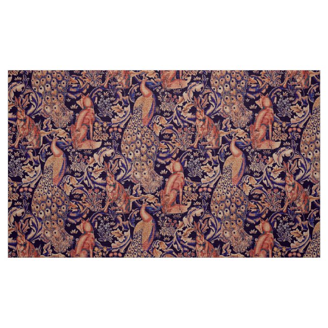 FOREST ANIMALS ,FOX, PEACOCK,HARE,PINK BLUE FLORAL FABRIC (Fat Quarter)