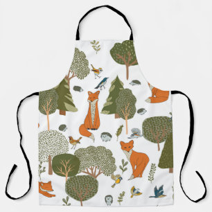 Forest animals: foxes, birds pattern apron