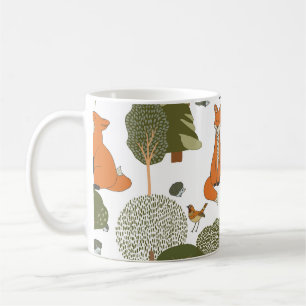 Forest animals: foxes, birds pattern coffee mug