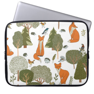 Forest animals: foxes, birds pattern laptop sleeve