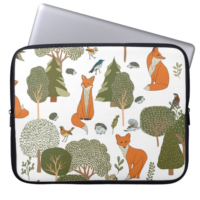 Forest animals: foxes, birds pattern laptop sleeve (Front)