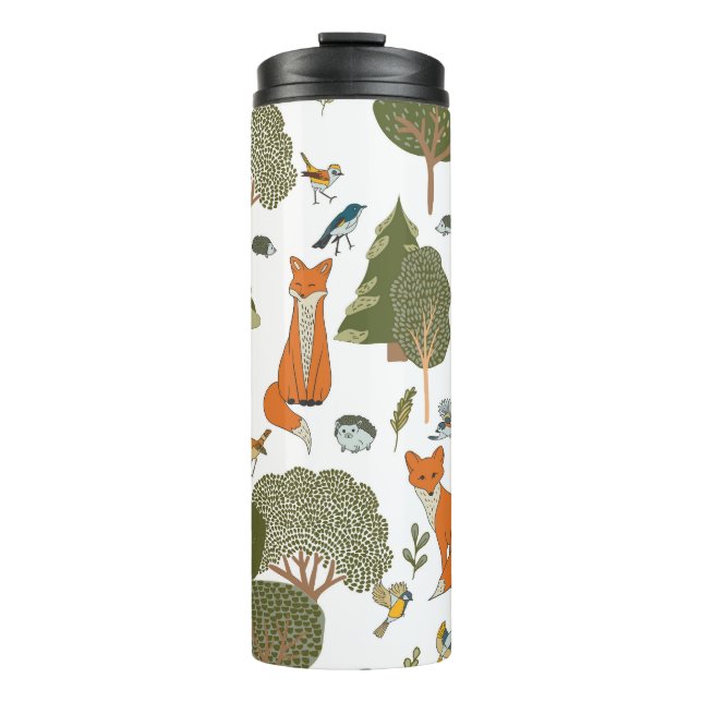 Forest animals: foxes, birds pattern thermal tumbler (Front)