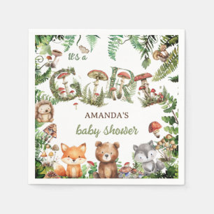 Forest Animals Greenery Cute Baby girl Shower  Napkin
