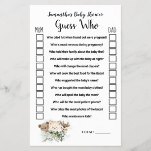 Forest Animals Guess Who Baby Shower Game Card