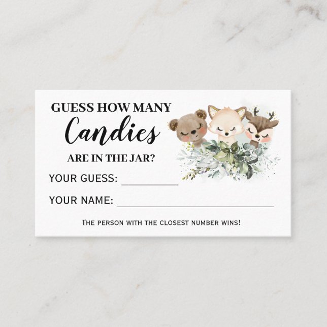Forest Animals How Many Candies Baby Shower card (Front)