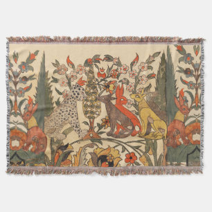 FOREST ANIMALS ,LEOPARD, JACKALS, RABBITS ,FLOWERS THROW BLANKET