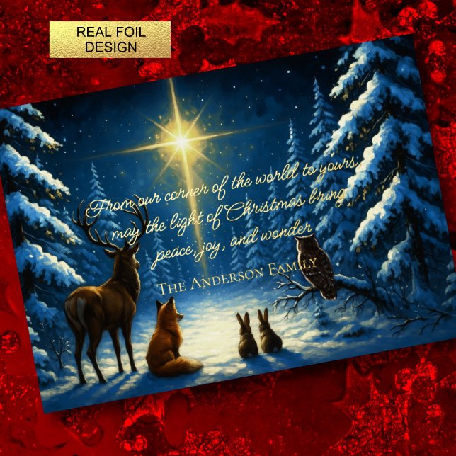 Forest Animals Mesmerised by the Christmas Star Foil Holiday Card (Creator Uploaded)