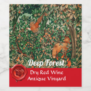 FOREST ANIMALS Pheasant Red Fox,Green Floral  Wine Label