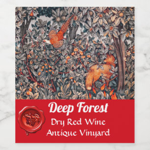 FOREST ANIMALS Pheasant Red Fox,Grey Floral Wine Label
