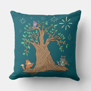 Forest Animals Playing Music Woodland Folk Art Cushion