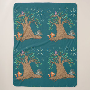Forest Animals Playing Music Woodland Folk Art Sherpa Blanket