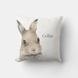Forest Animals Rabbit Watercolor Typography Name Cushion