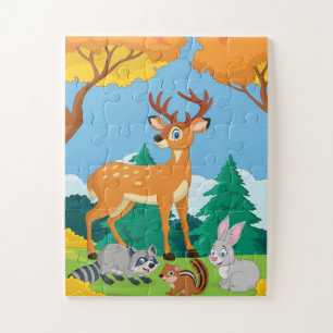 Forest Animals Racoon Chipmunk Rabbit Deer Jigsaw Puzzle