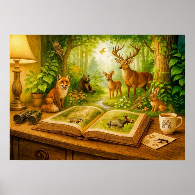 Forest animals rising from open book poster (Front)
