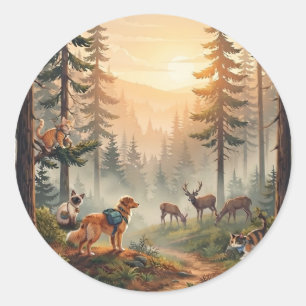 Forest Animals Sunset Adventure Classic Round Sticker